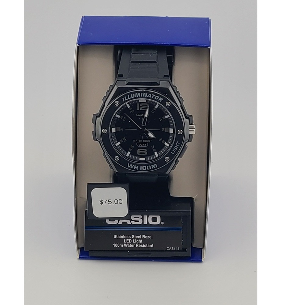 Casio Illuminator Men Black Analog Watch Stainless Steel Bezel